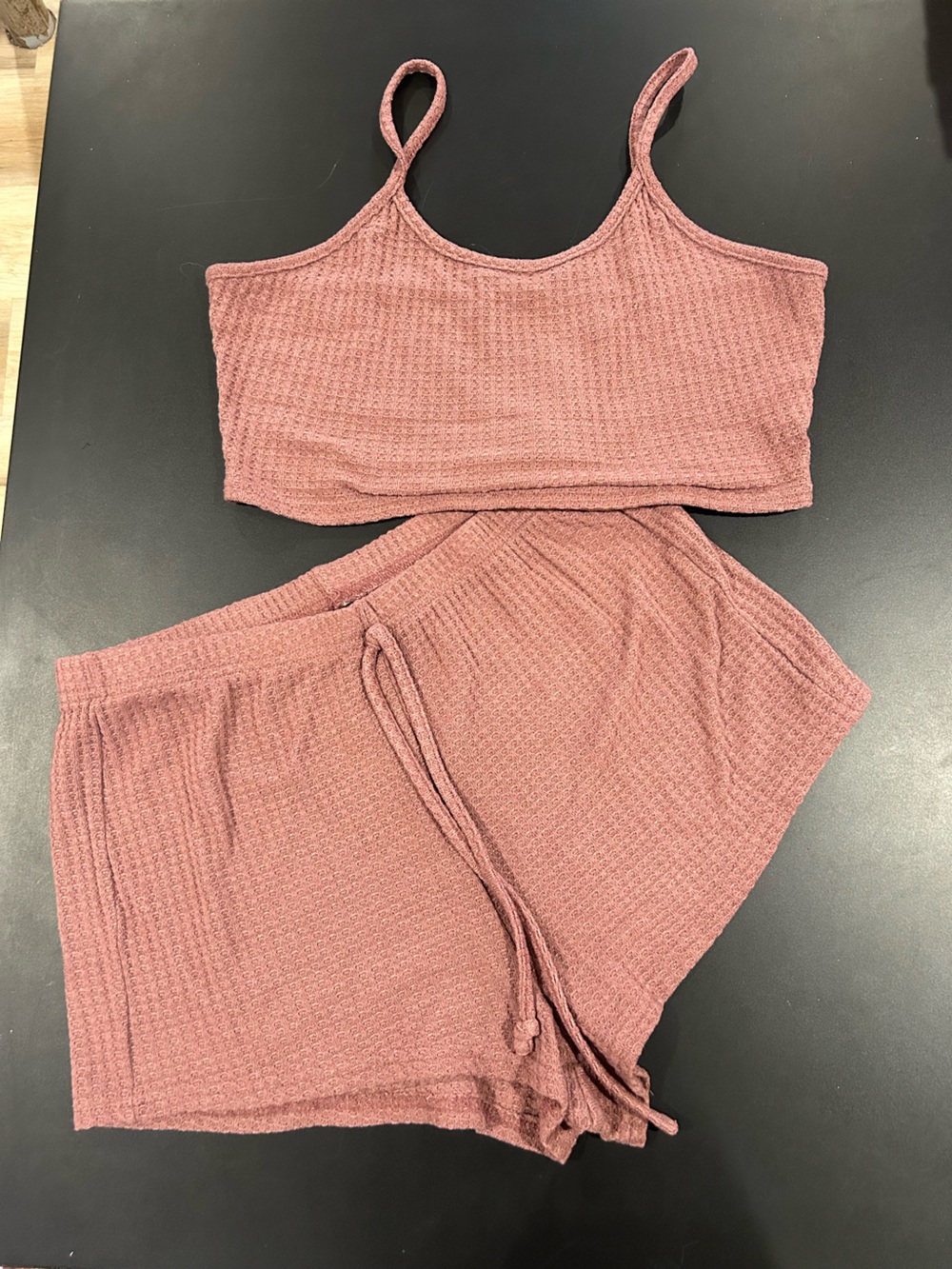 Waffle Knit Lounge Shorts in Dark Dusty Rose